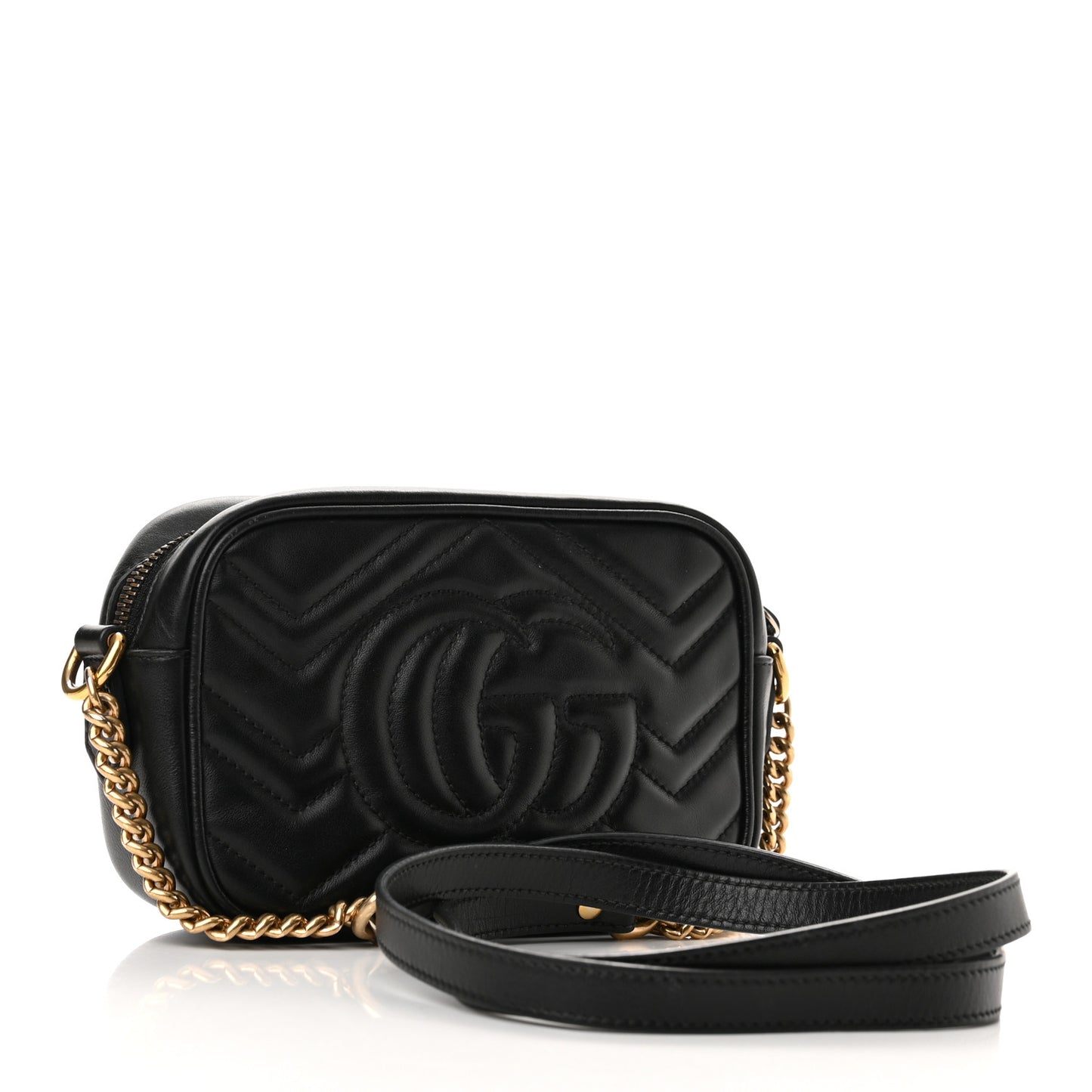 Calfskin Matelasse Mini GG Marmont Chain Shoulder Bag Black