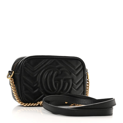 Gucci Calfskin Matelasse Mini GG Marmont Chain Shoulder Bag Black 3 of 11