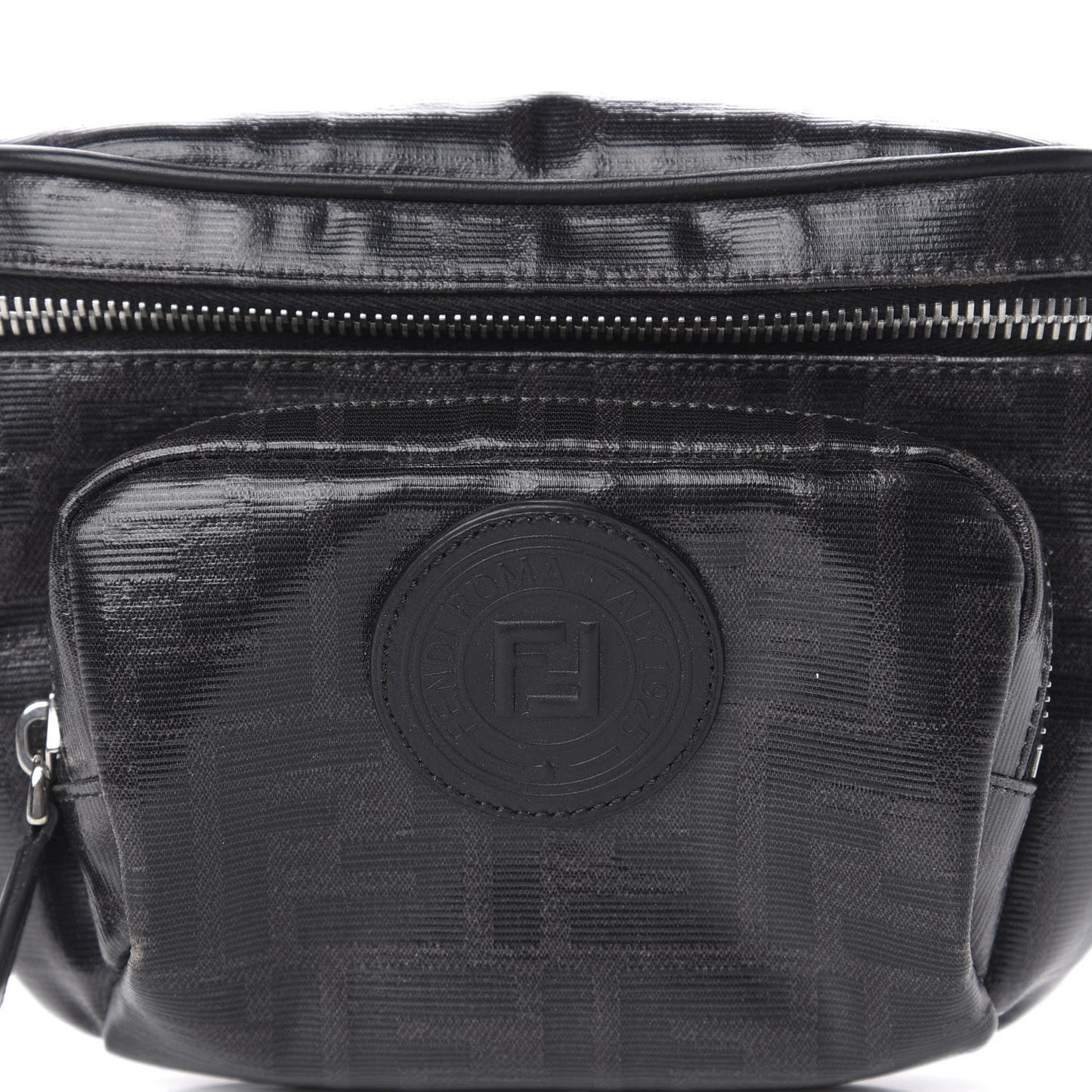 Glazed Fabric Vitello Century FF 1974 Stamp Patch Pocket Belt Bag Black
