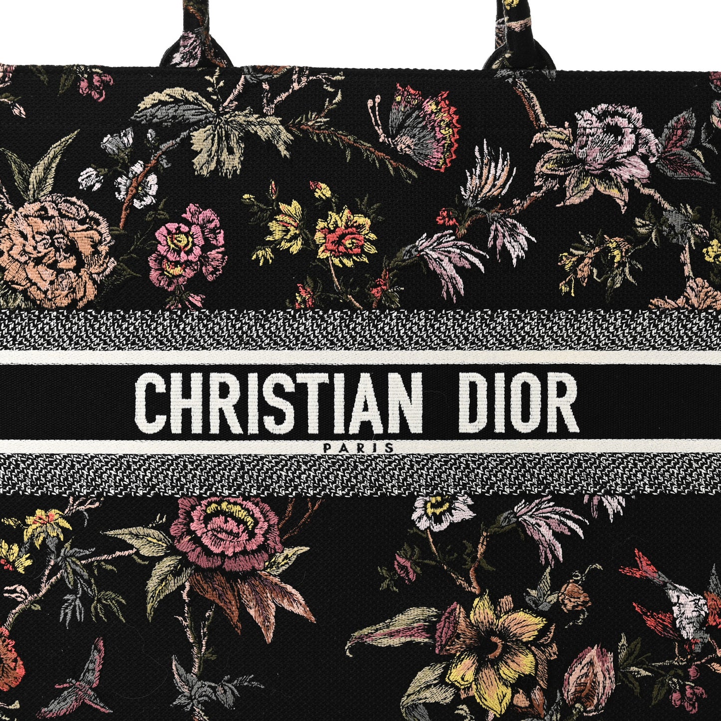 Canvas Jardin Botanique Embroidered Large Book Tote Black Multicolor