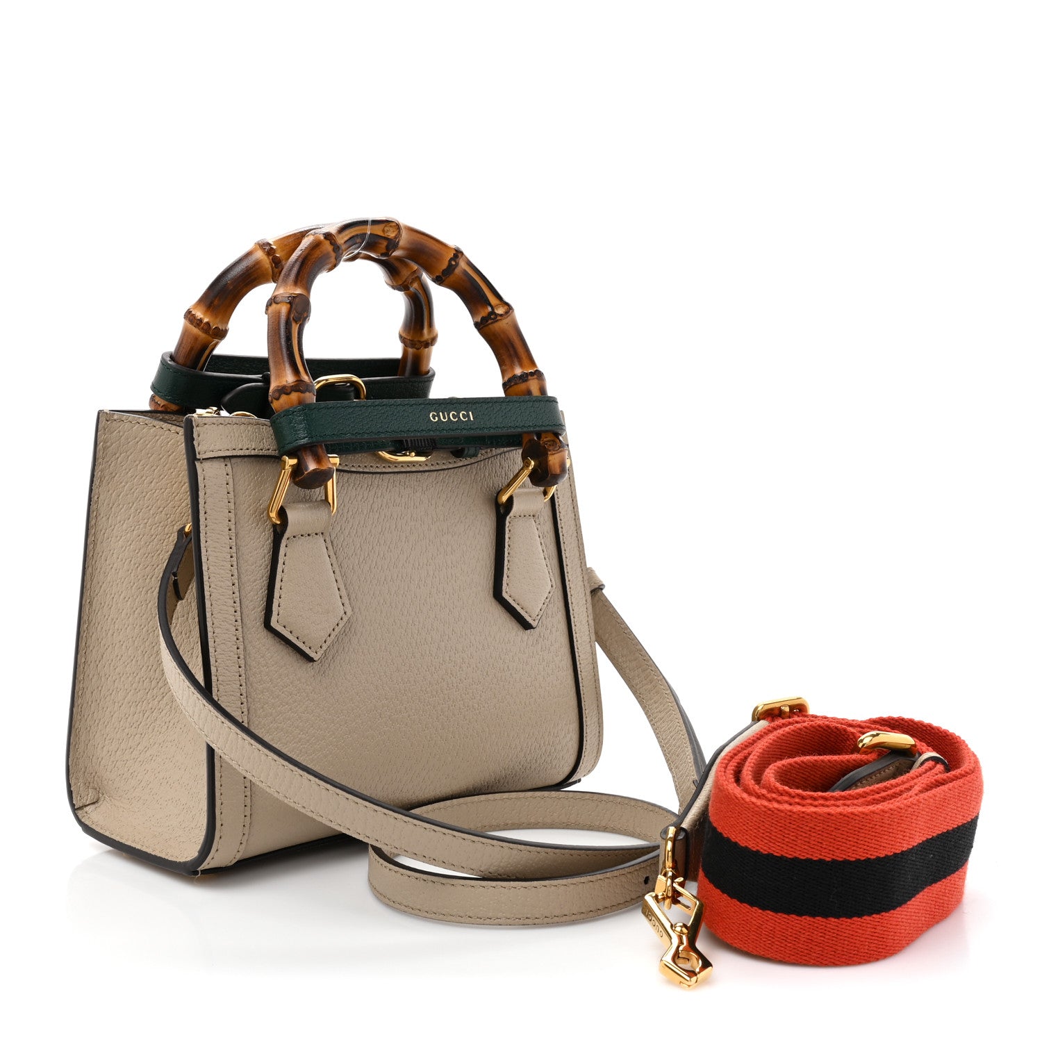 Gucci Textured Dollar Calfskin Web Mini Diana Tote Bag Oatmeal Vintage Green 3 of 12