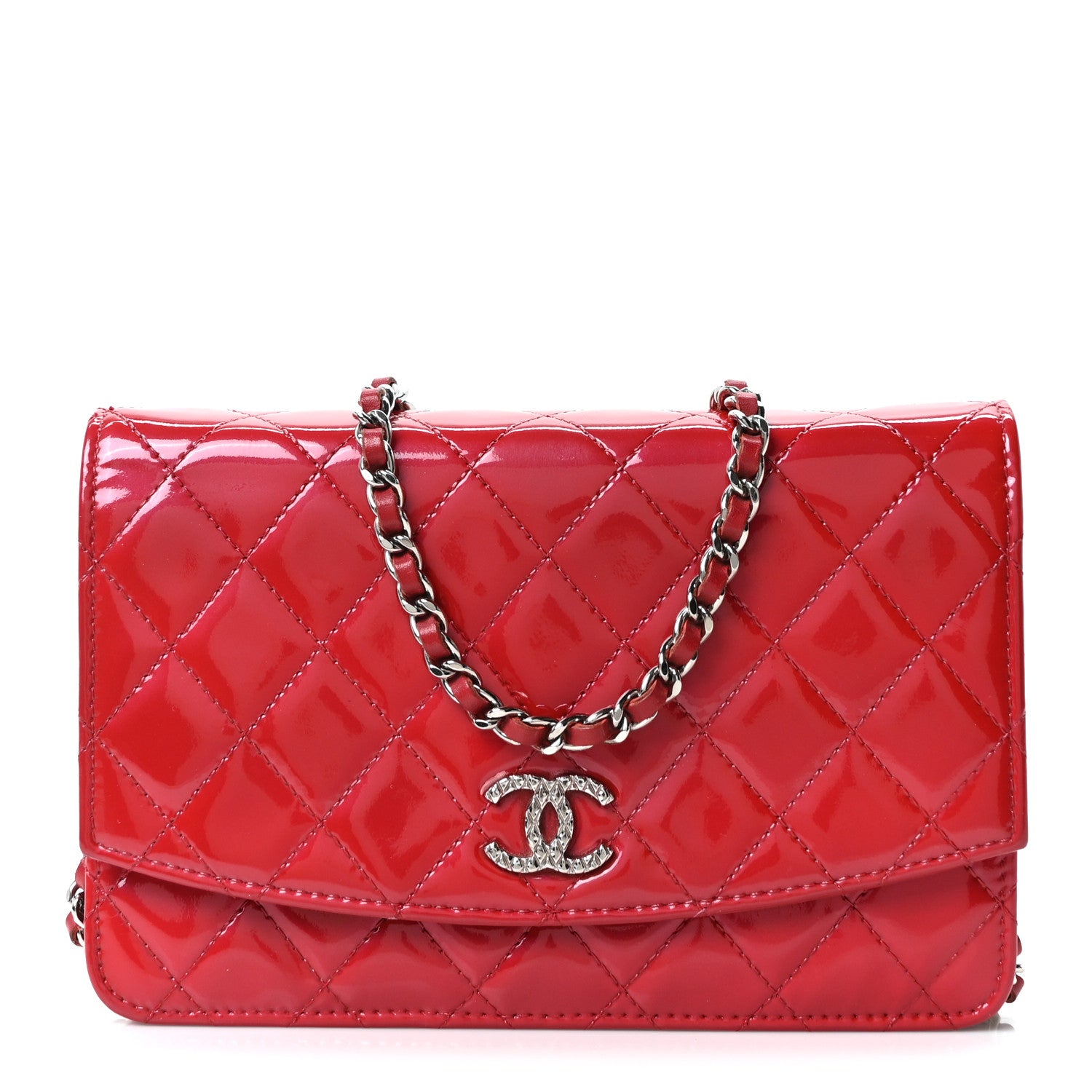 Chanel Patent Quilted Brilliant Wallet On Chain WOC Red 1 of 10