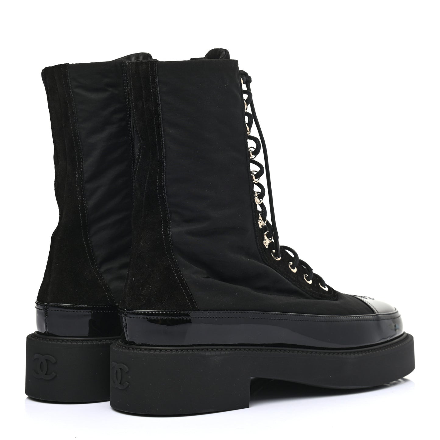 Nylon Suede Patent Calfskin Mens CC Lace Up Boots 42 Black
