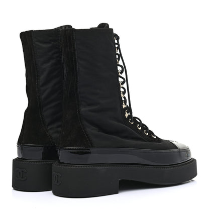 Chanel Nylon Suede Patent Calfskin Mens CC Lace Up Boots 42 Black 4 of 7