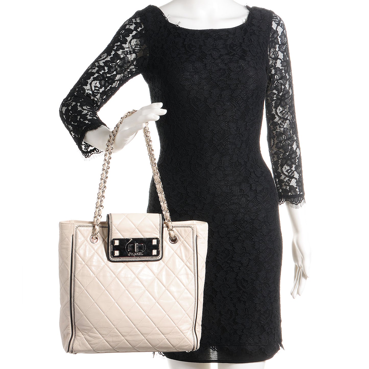 Lambskin Quilted North South Large Tote Ivory