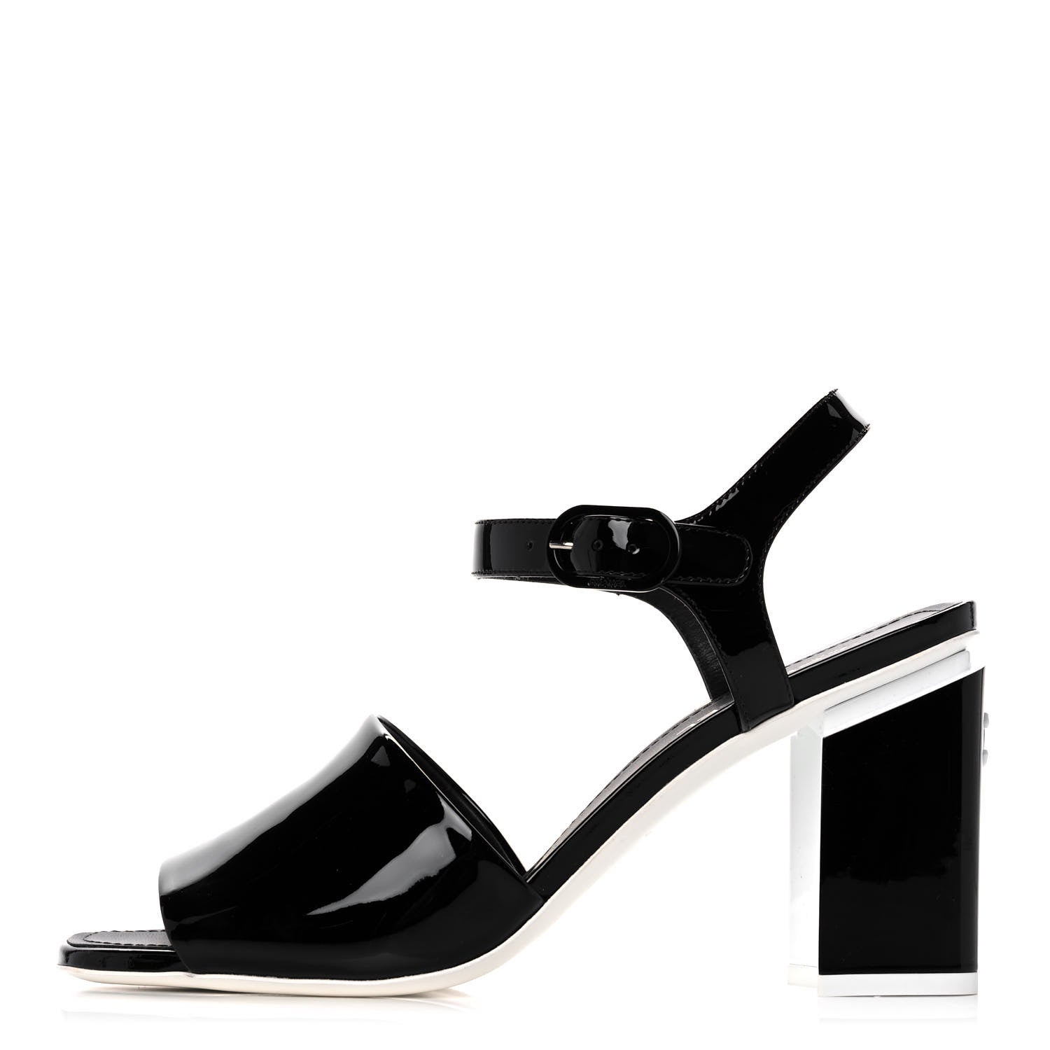 Chanel Patent Calfskin Sandal 38 Black White 1 of 11