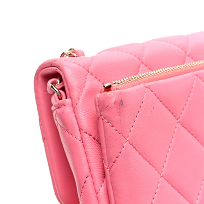Chanel Lambskin Quilted CC Pocket Clutch With Chain Pink 17 of 19