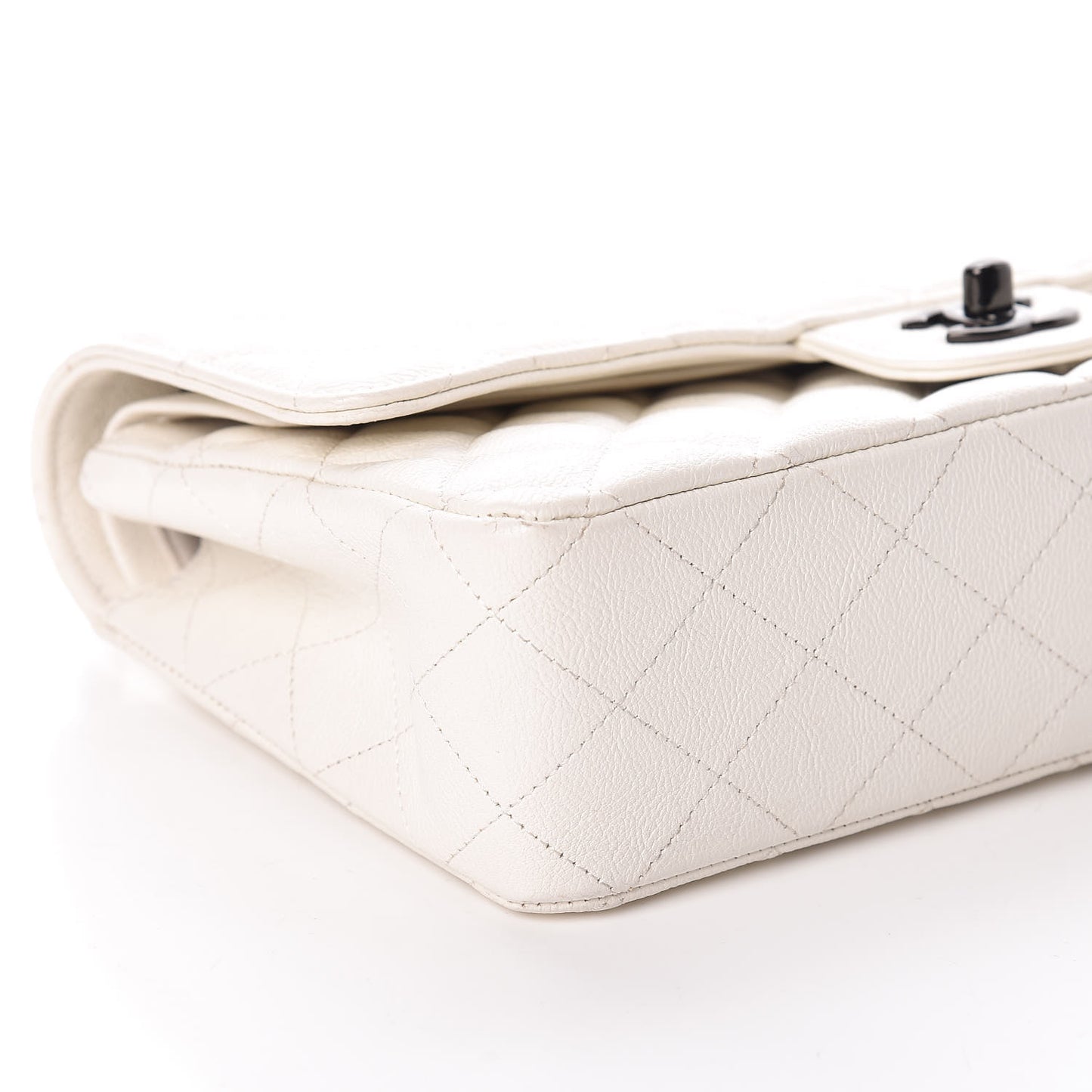 Grained Calfskin Quilted Medium Double Flap White