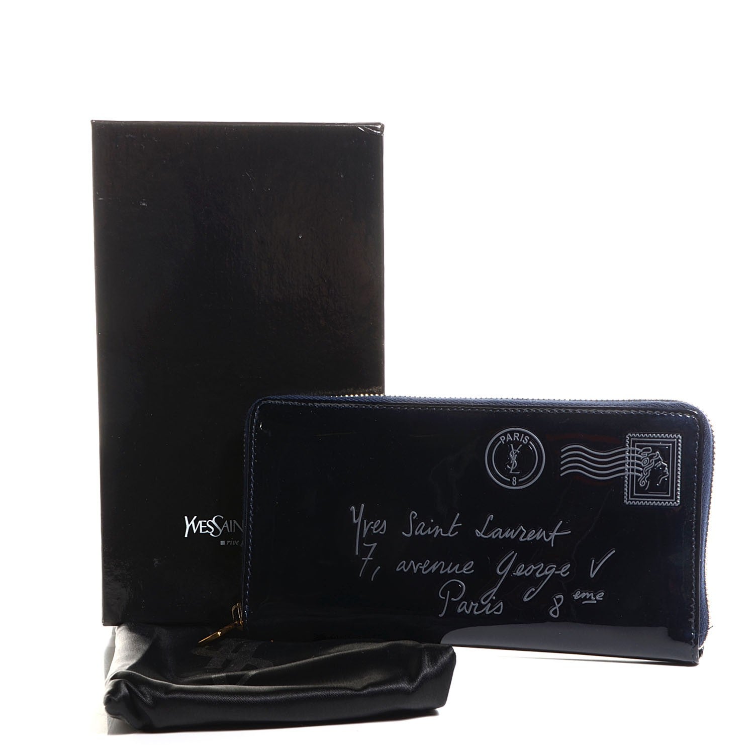 Saint Laurent Patent Y-mail Zip Around Wallet Marine 7 of 7