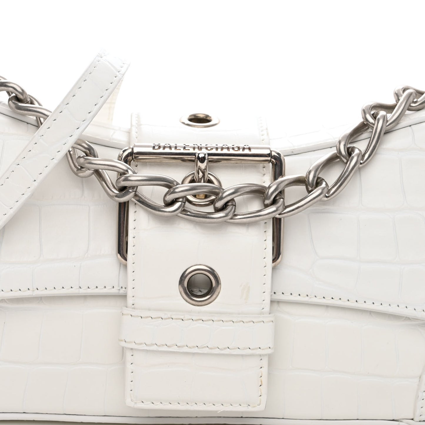 Calfskin Crocodile Embossed Small Lindsay Shoulder Bag Optic White