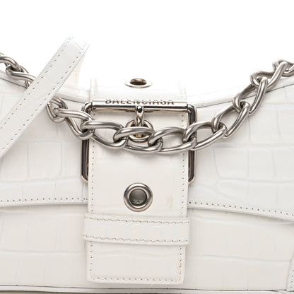 Balenciaga Calfskin Crocodile Embossed Small Lindsay Shoulder Bag Optic White 7 of 9