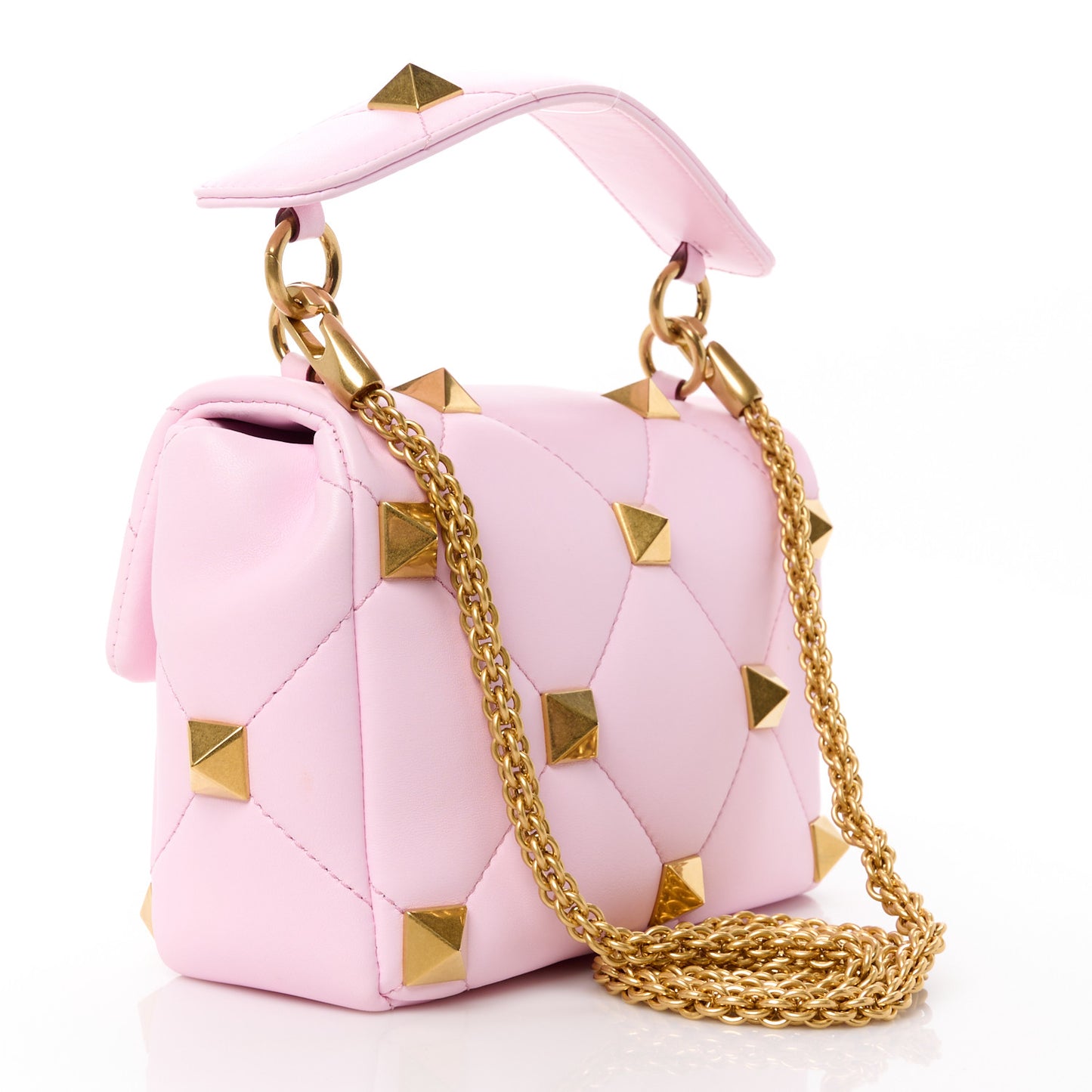 Nappa Medium Roman Stud Shoulder Bag Pink Borealis