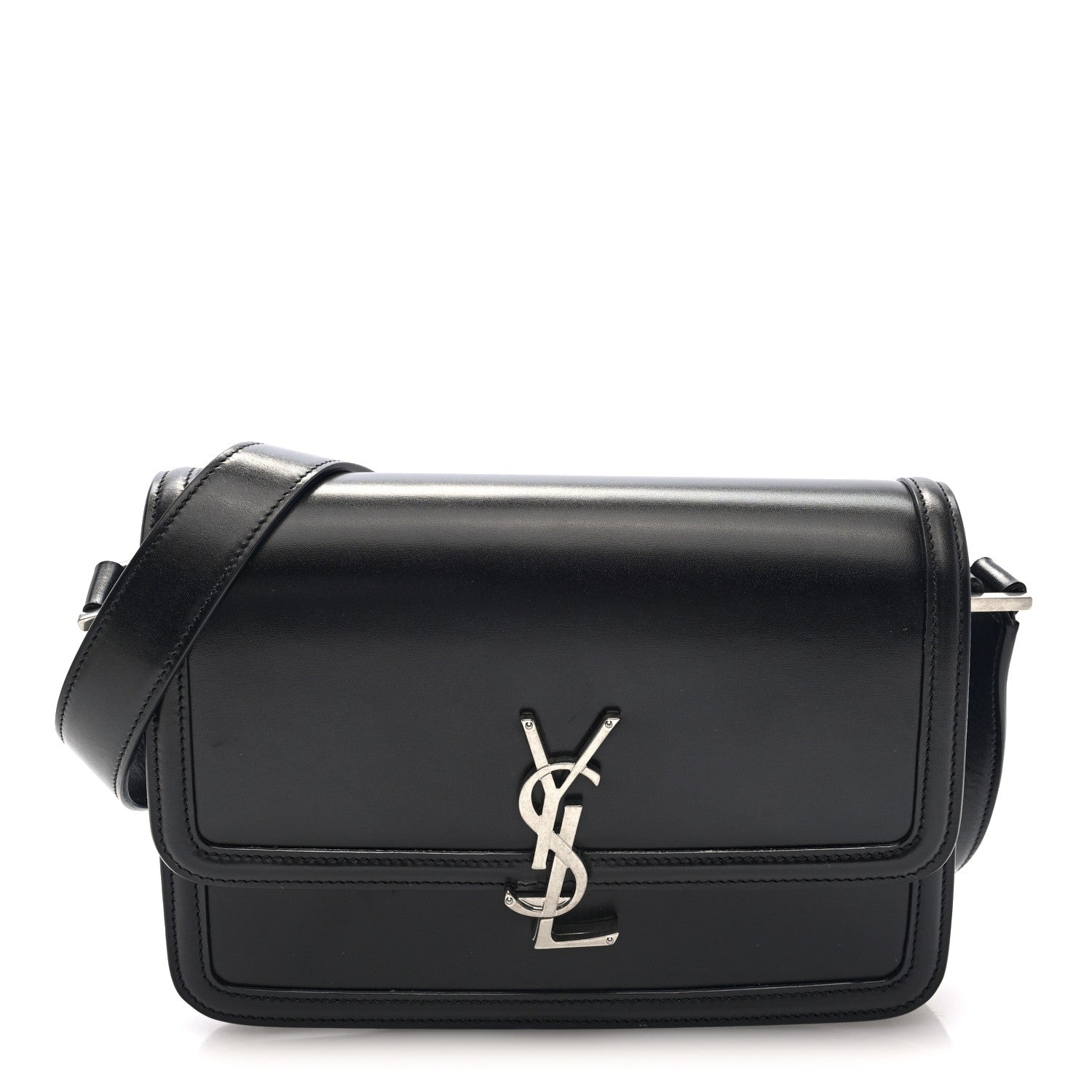 Saint Laurent Box Calfskin Monogram Medium Solferino Satchel Black 1 of 9