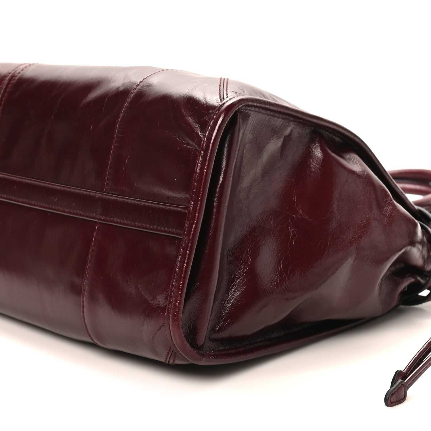 Prada Glossy Calfskin Triangle Large Bonnie Shoulder Bag Bordeaux 9 of 9