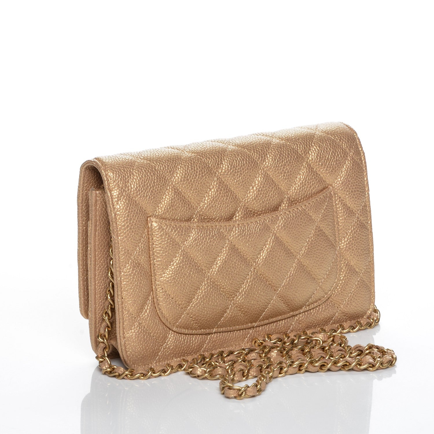 Chanel Pearly Caviar Quilted Wallet On Chain WOC Gold 3 of 8