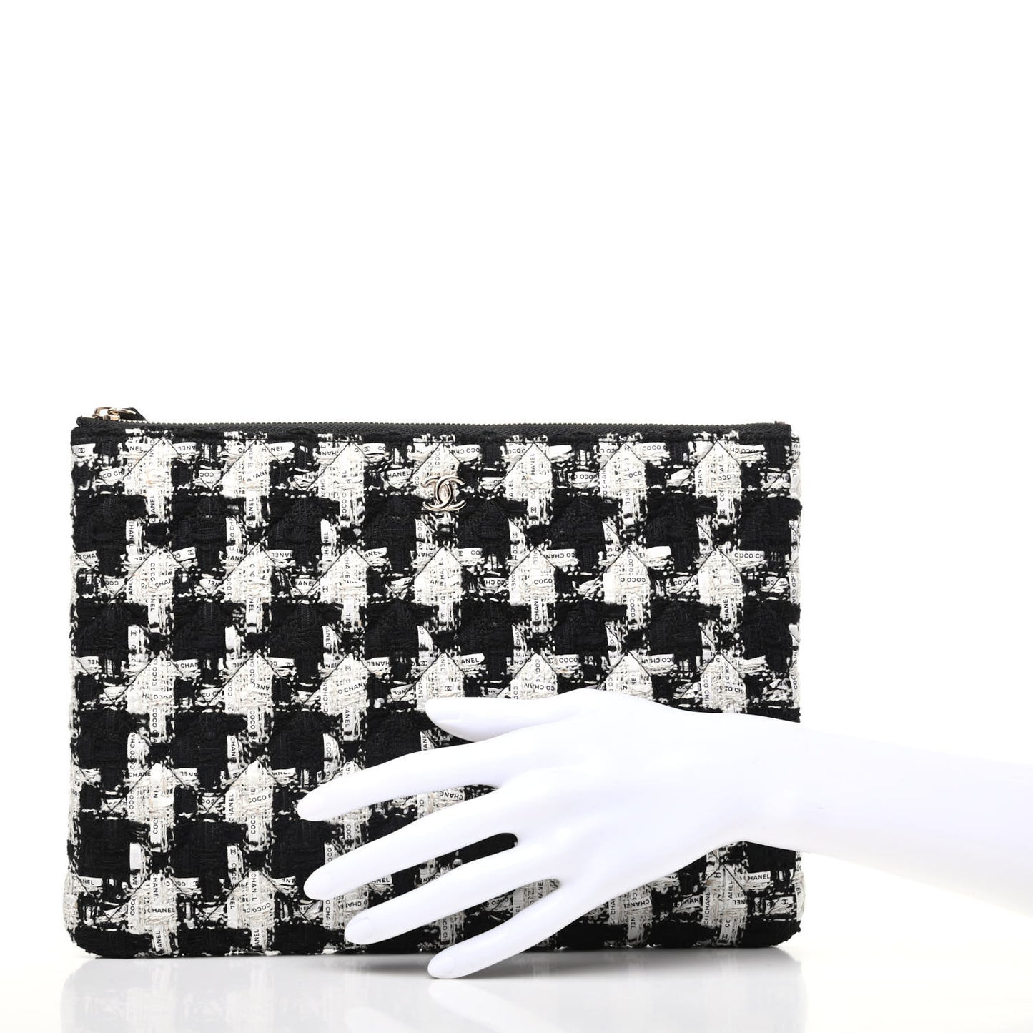 Tweed Quilted Medium Cosmetic Pouch Black Ecru White