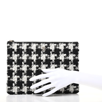 Chanel Tweed Quilted Medium Cosmetic Pouch Black Ecru White 2 of 8