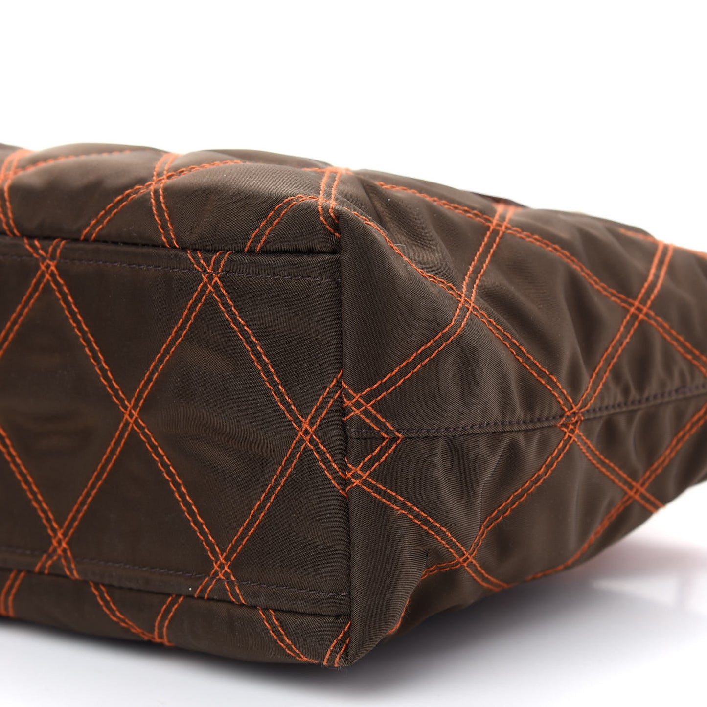 Nylon Tessuto Impuntu Quilted Shopper Tote Brown Orange