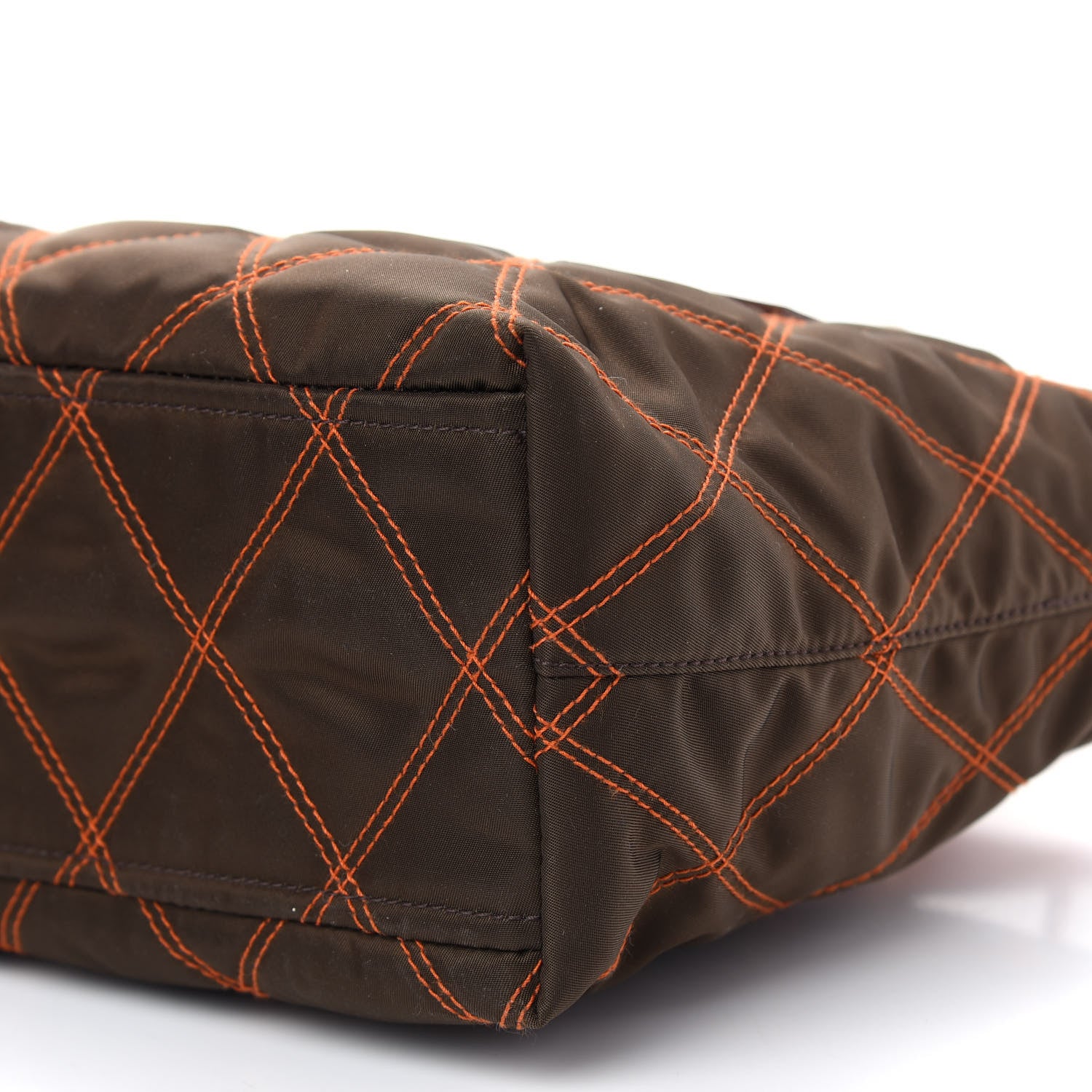 Prada Nylon Tessuto Impuntu Quilted Shopper Tote Brown Orange 8 of 8