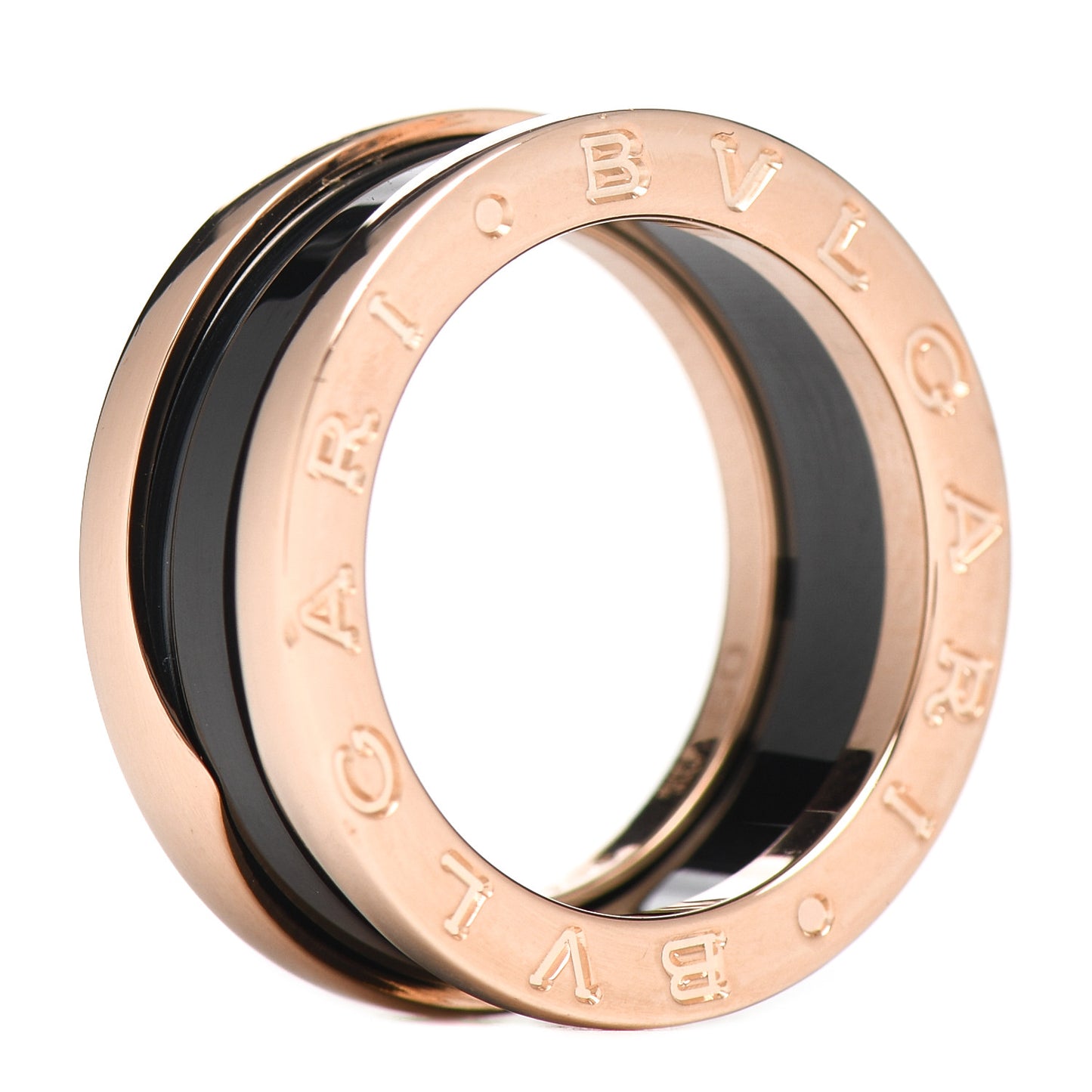 18K Rose Gold Black Ceramic B.Zero1 Two-Band Ring 50 5.25