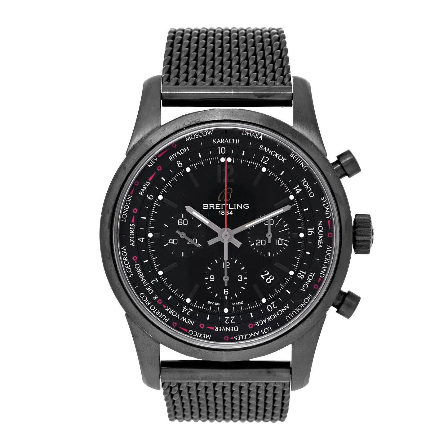 PVD Stainless Steel 46mm Transocean Unitime Chronograph Automatic Watch Black MB0510