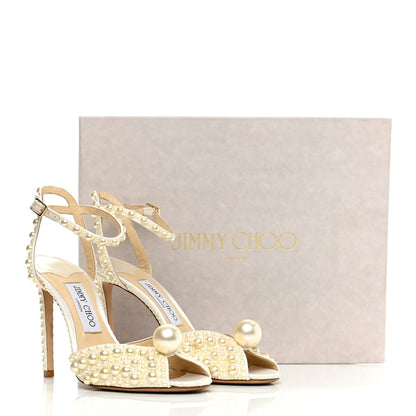 Jimmy Choo Pearl Satin Sacora 100 Sandals 37.5 White 10 of 10