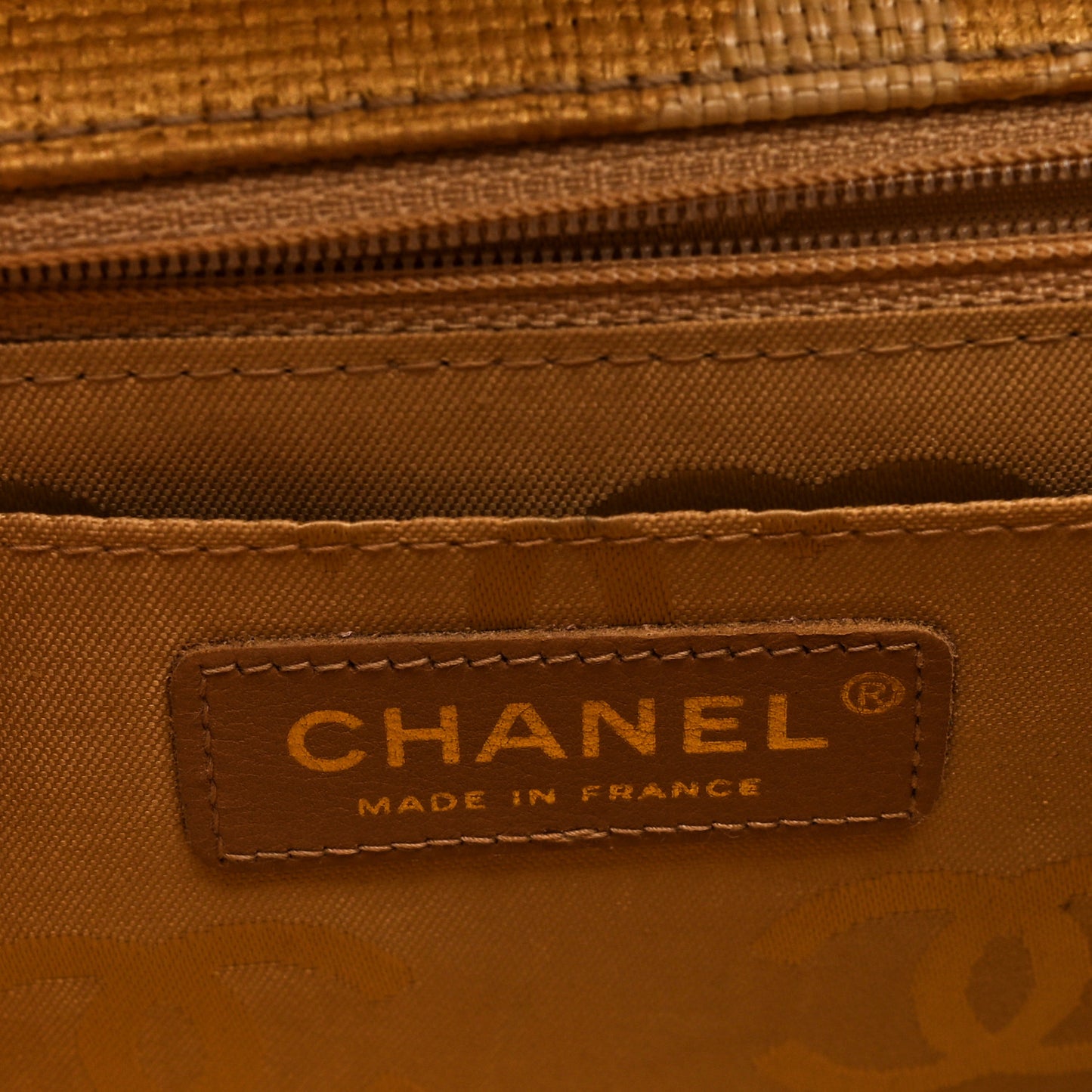 Woven Straw Camellia Print Medium Single Flap Gold
