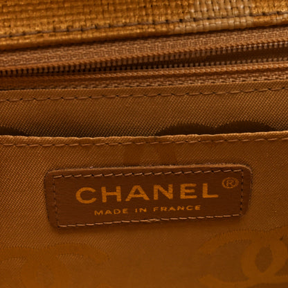 Chanel Woven Straw Camellia Print Medium Single Flap Gold 6 of 10