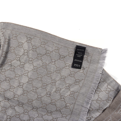 Gucci Wool Jacquard GG Monogram Sten Fringe Scarf Taupe Light Grey 3 of 3