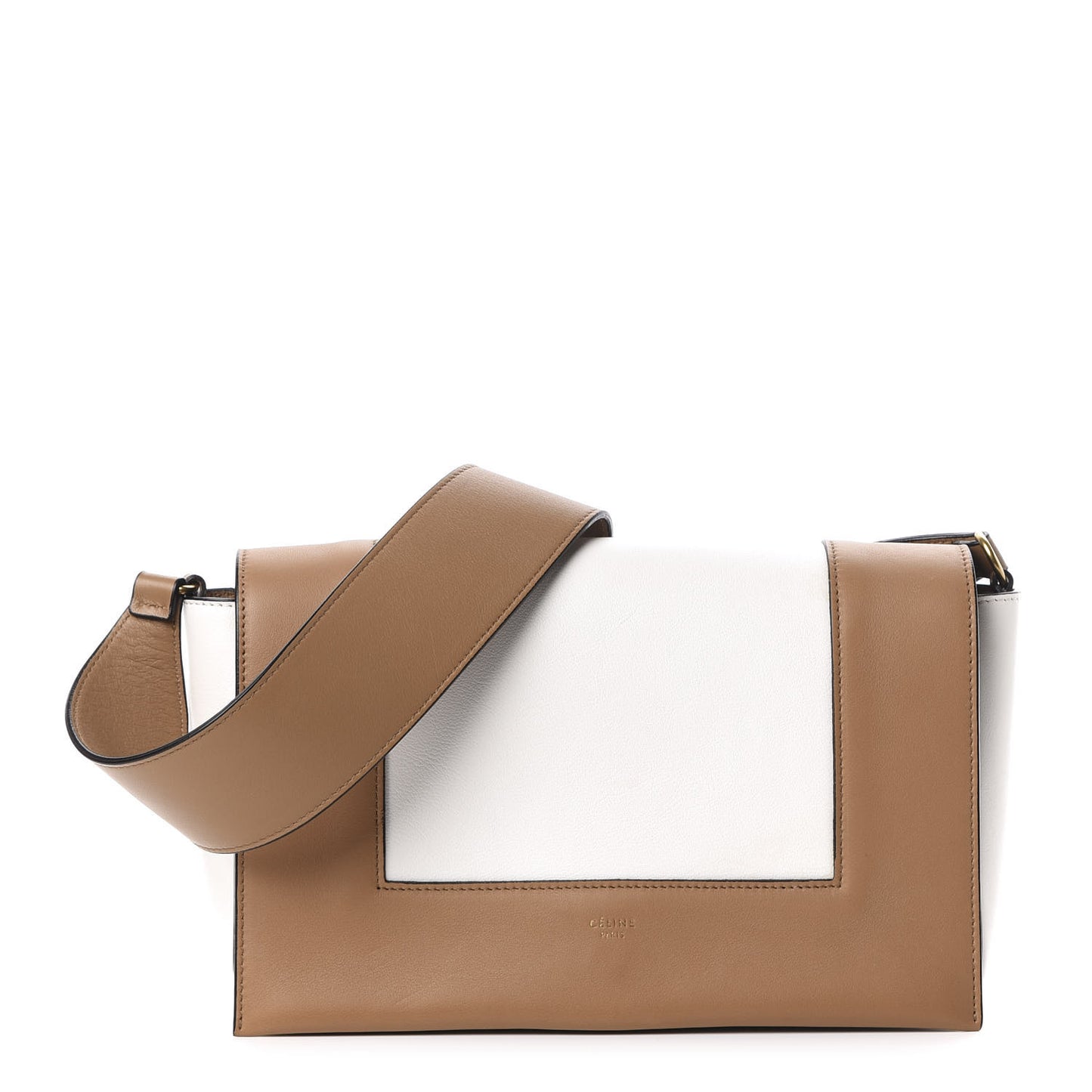 Shiny Smooth Calfskin Medium Frame Shoulder Bag Tan Optic White