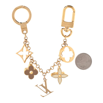 Louis Vuitton Brass Enamel Fleur De Monogram Bag Charm Chain Gold 2 of 5