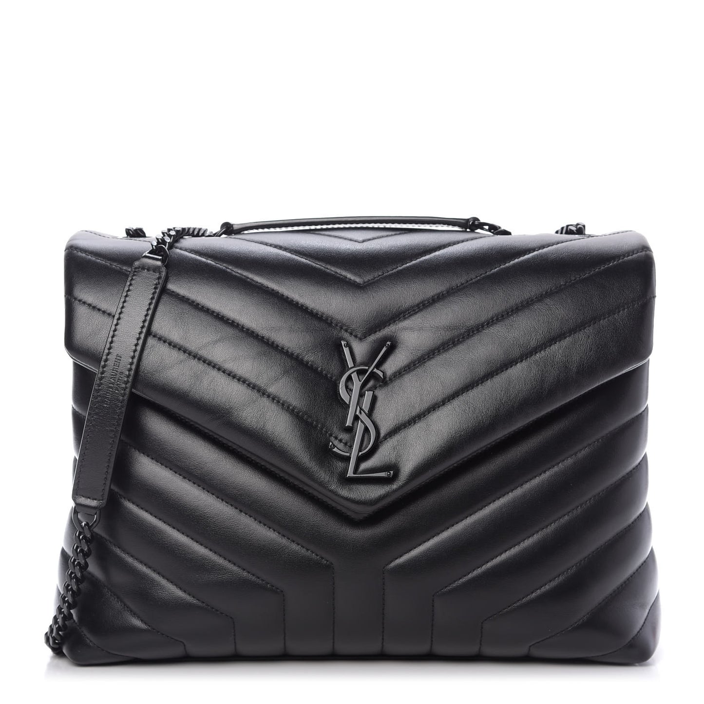 Calfskin Y Quilted Monogram Medium Loulou Chain Satchel Black