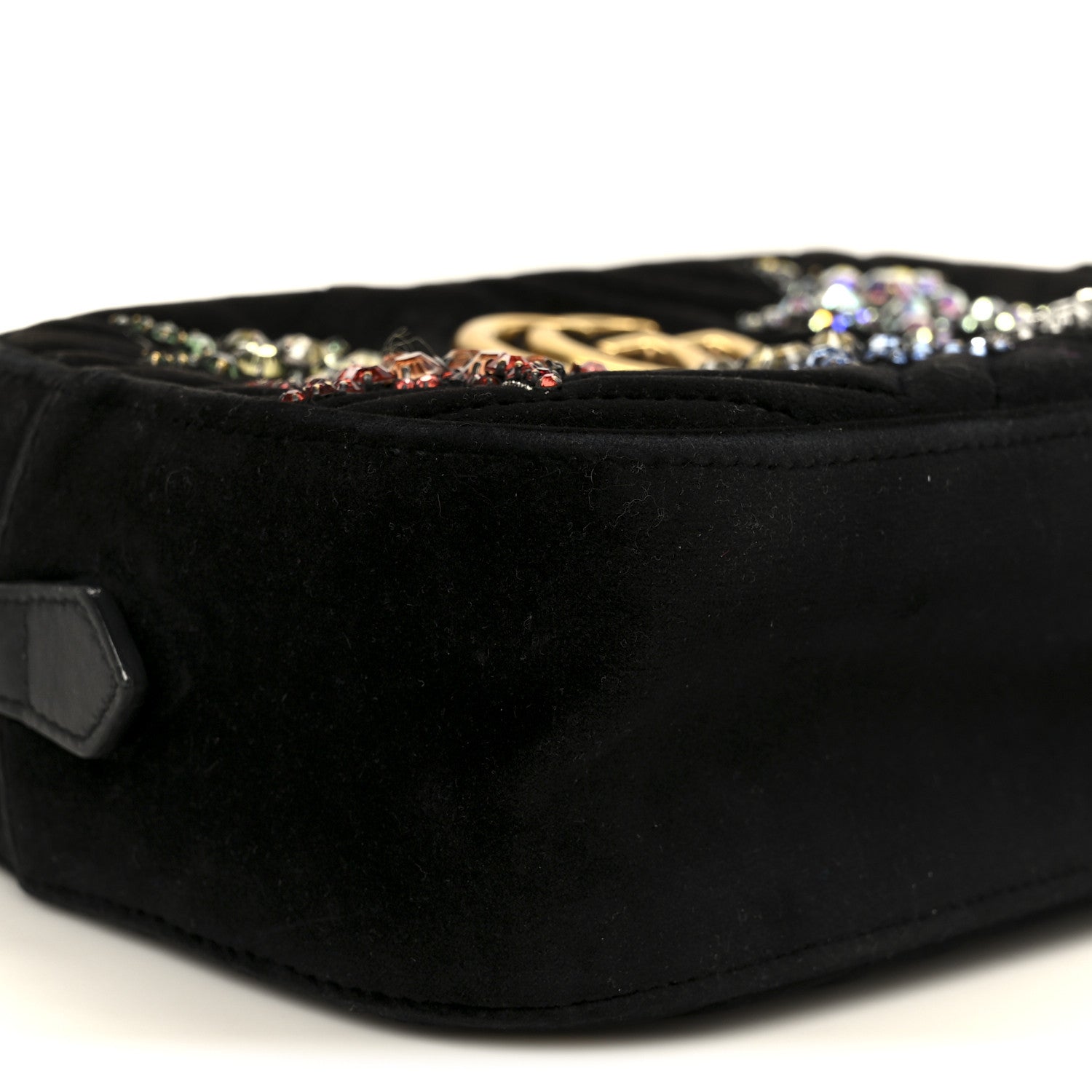 Gucci Velvet Matelasse Crystal Star Embroidered Small GG Marmont Chain Shoulder Bag Black 10 of 11