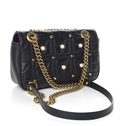 Gucci Calfskin Matelasse Studded Mini Pearly GG Marmont Shoulder Bag Black 3 of 10