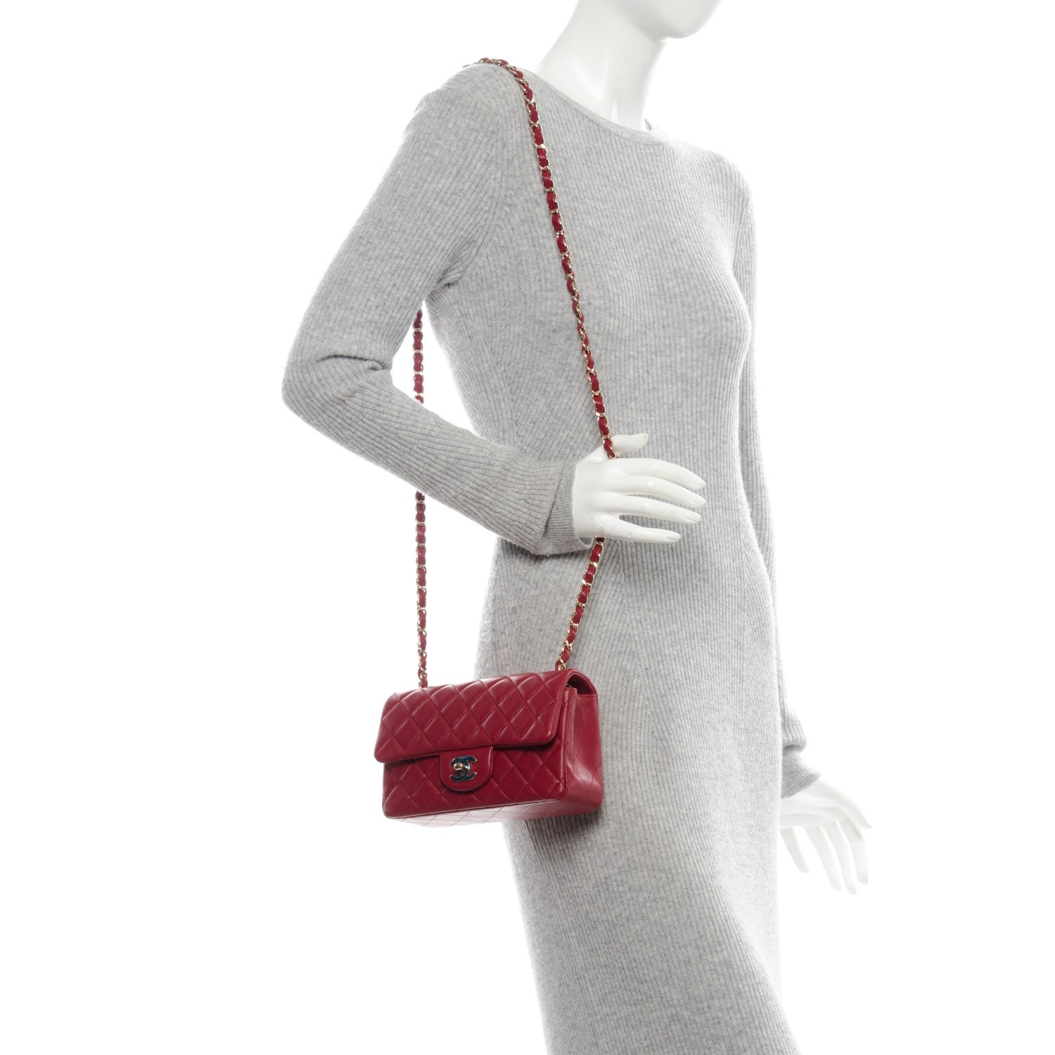 Chanel Lambskin Quilted Mini Rectangular Flap Red 2 of 8