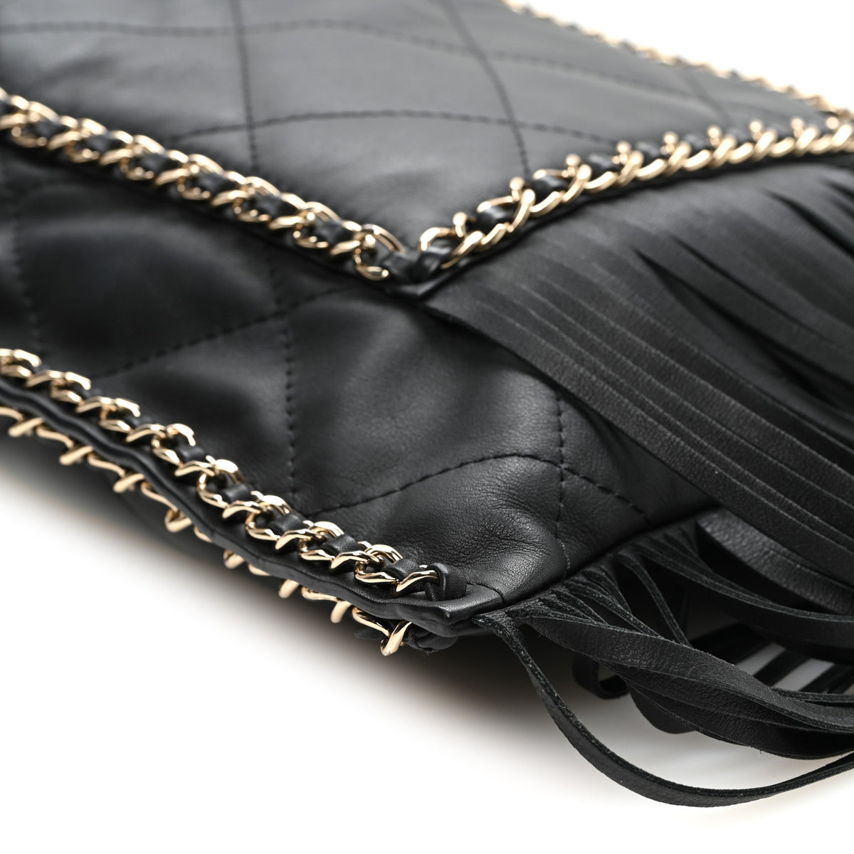 Chanel Calfskin Quilted Fringe Small Shopping Bag Black 8 of 9