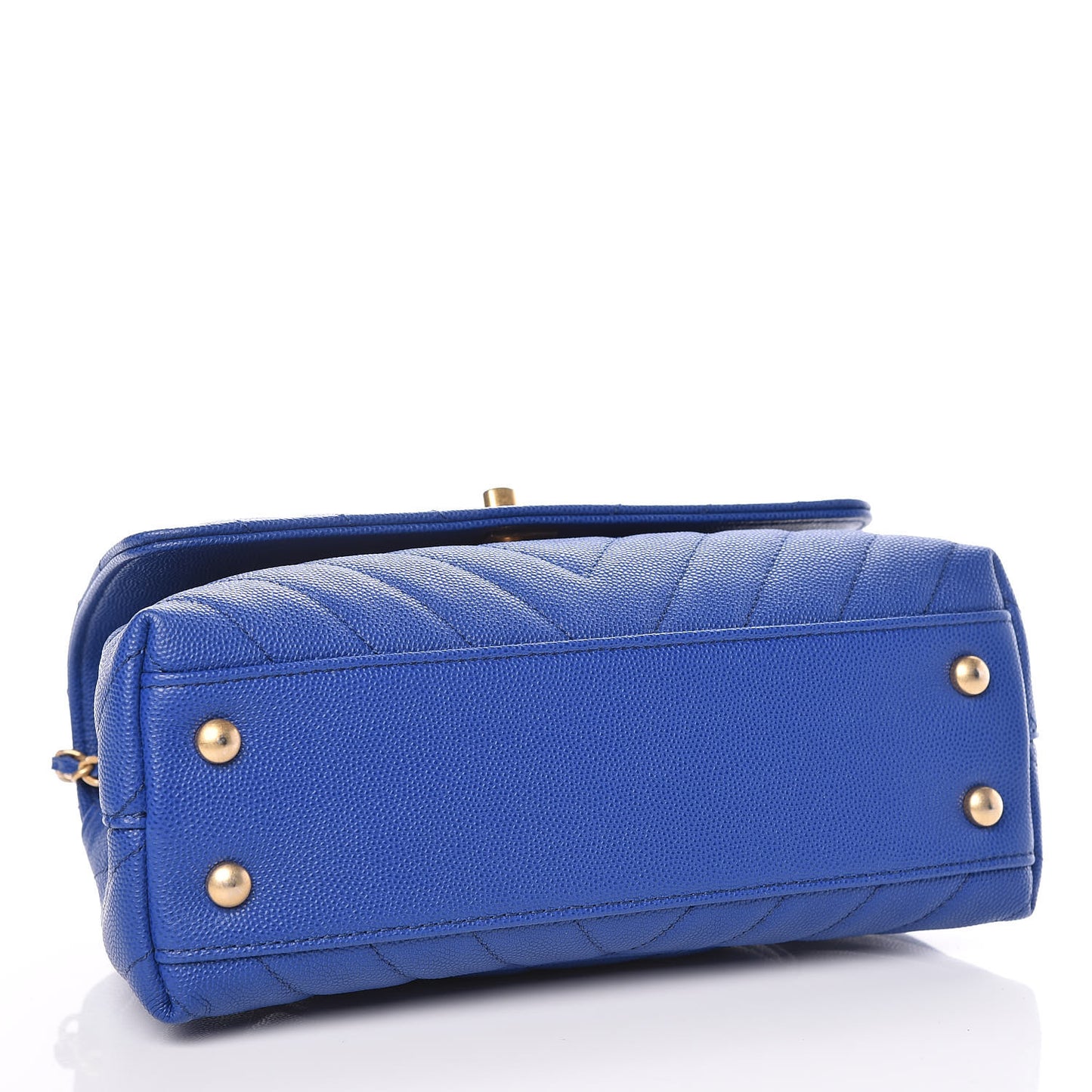 Caviar Chevron Quilted Mini Coco Handle Flap Blue