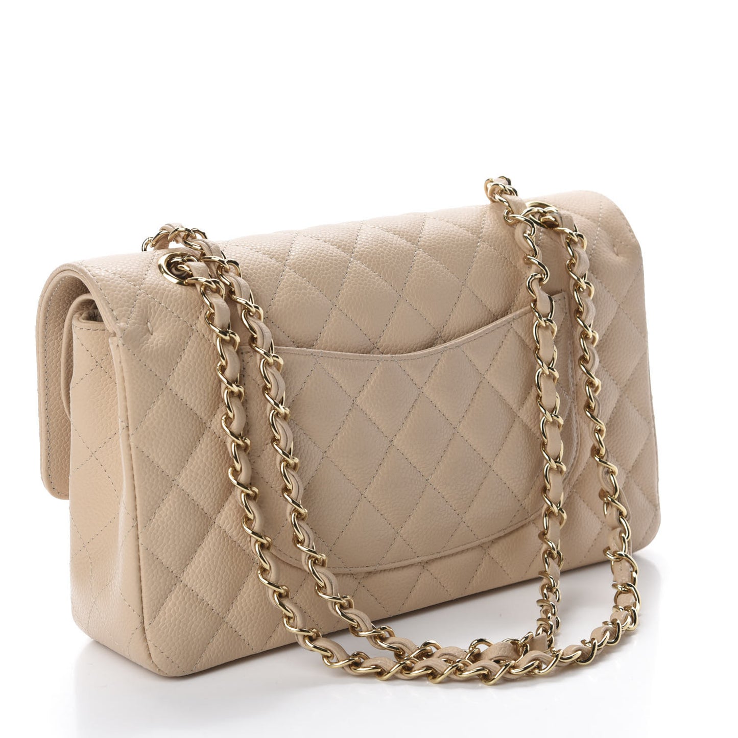 Caviar Quilted Medium Double Flap Beige Clair
