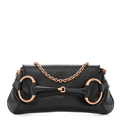 Gucci Textured Calfskin Horsebit Chain Clutch Black 1 of 12
