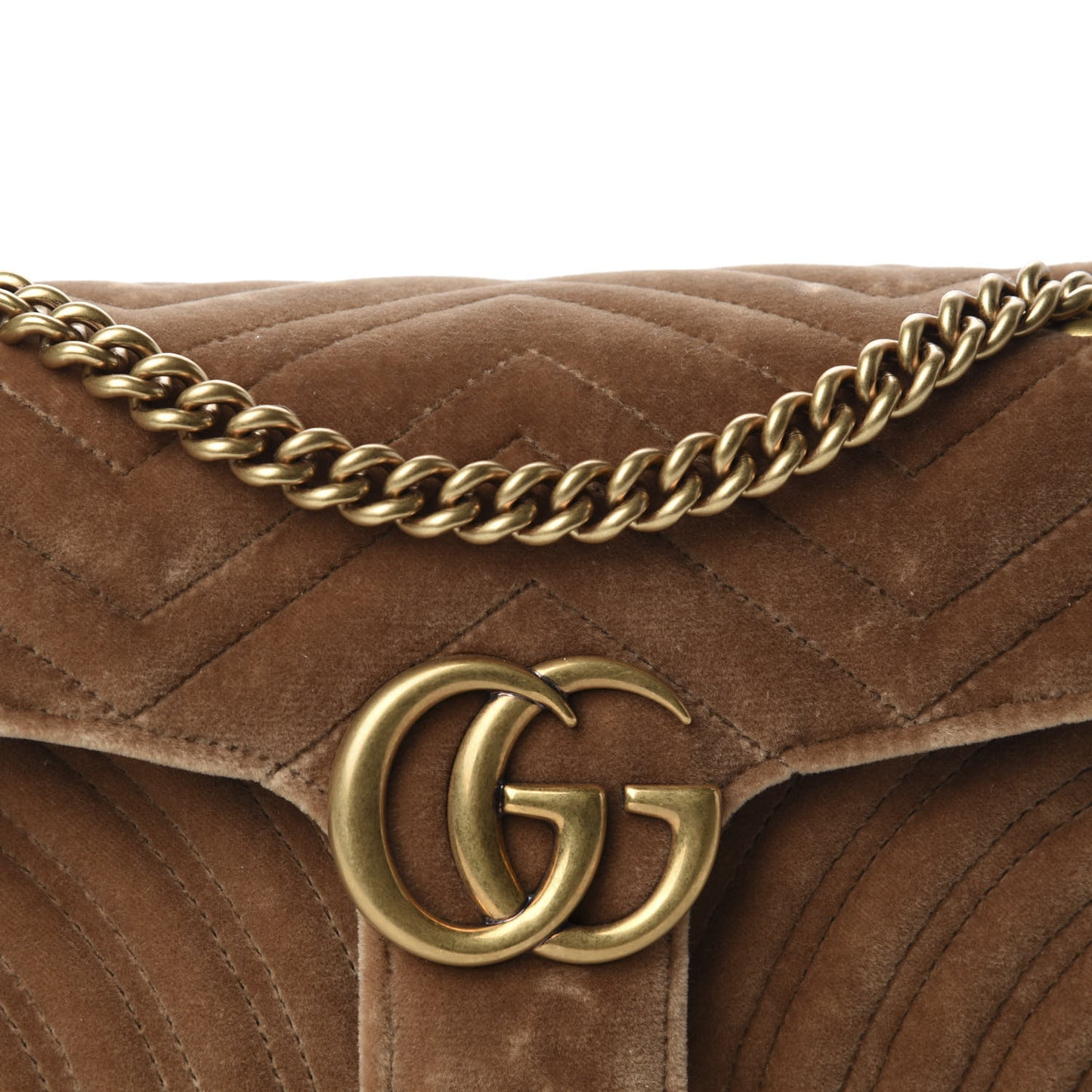 Velvet Matelasse Small GG Marmont Shoulder Bag Taupe