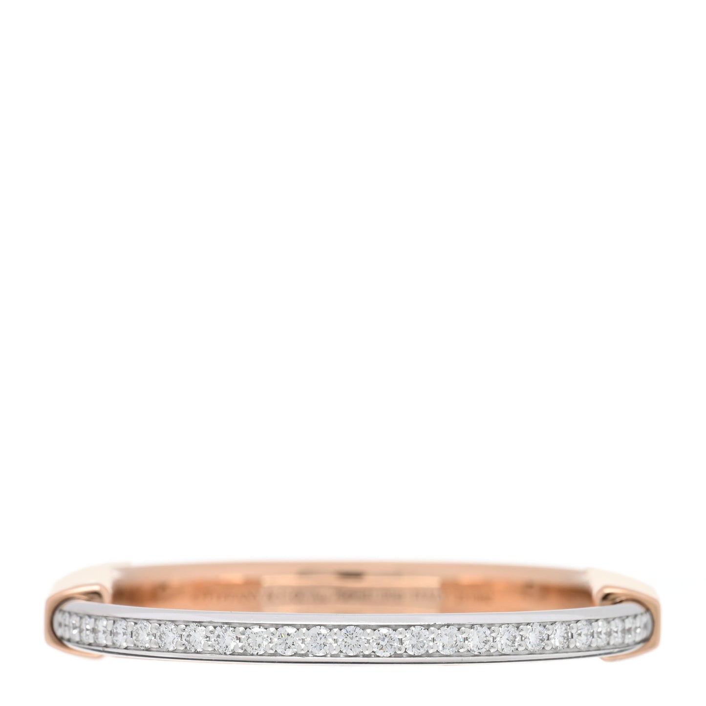 18K Yellow White Gold Diamond Tiffany Lock Half Pave Bangle Bracelet