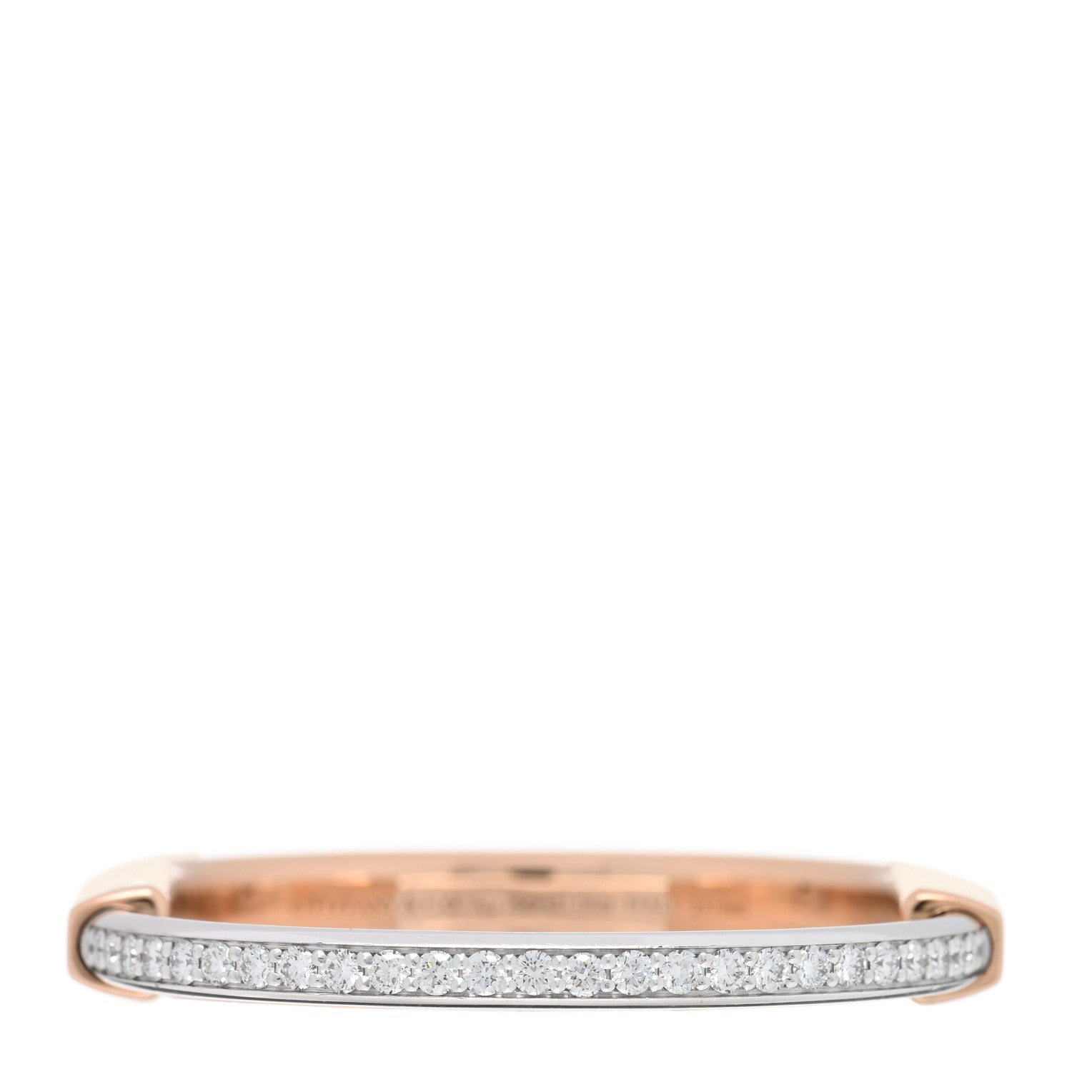 Tiffany 18K Yellow White Gold Diamond Tiffany Lock Half Pave Bangle Bracelet 1 of 5