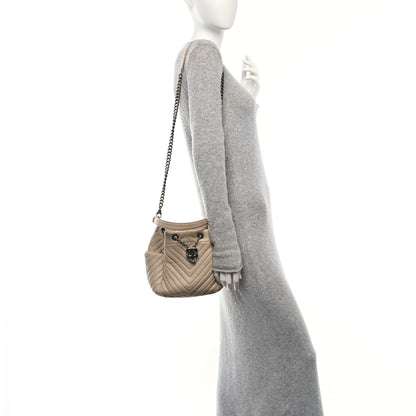 Chanel Deerskin Chevron Small CC Chain Bucket Bag Beige 2 of 10