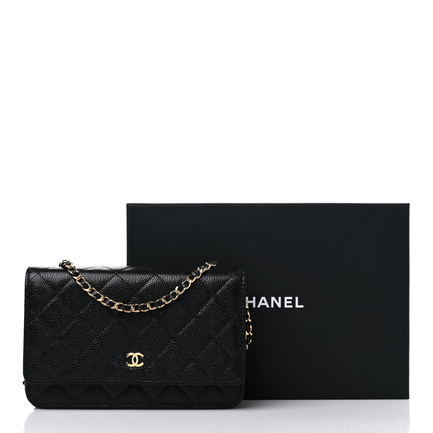 Caviar Quilted Wallet on Chain WOC Black