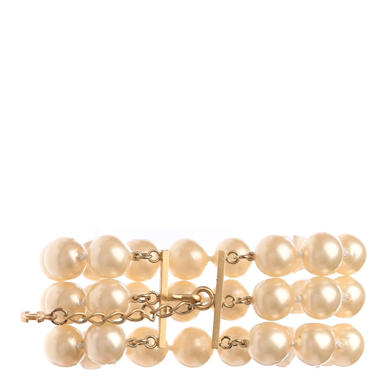 Chanel Pearl Bead Multistrand Bracelet Gold 3 of 4