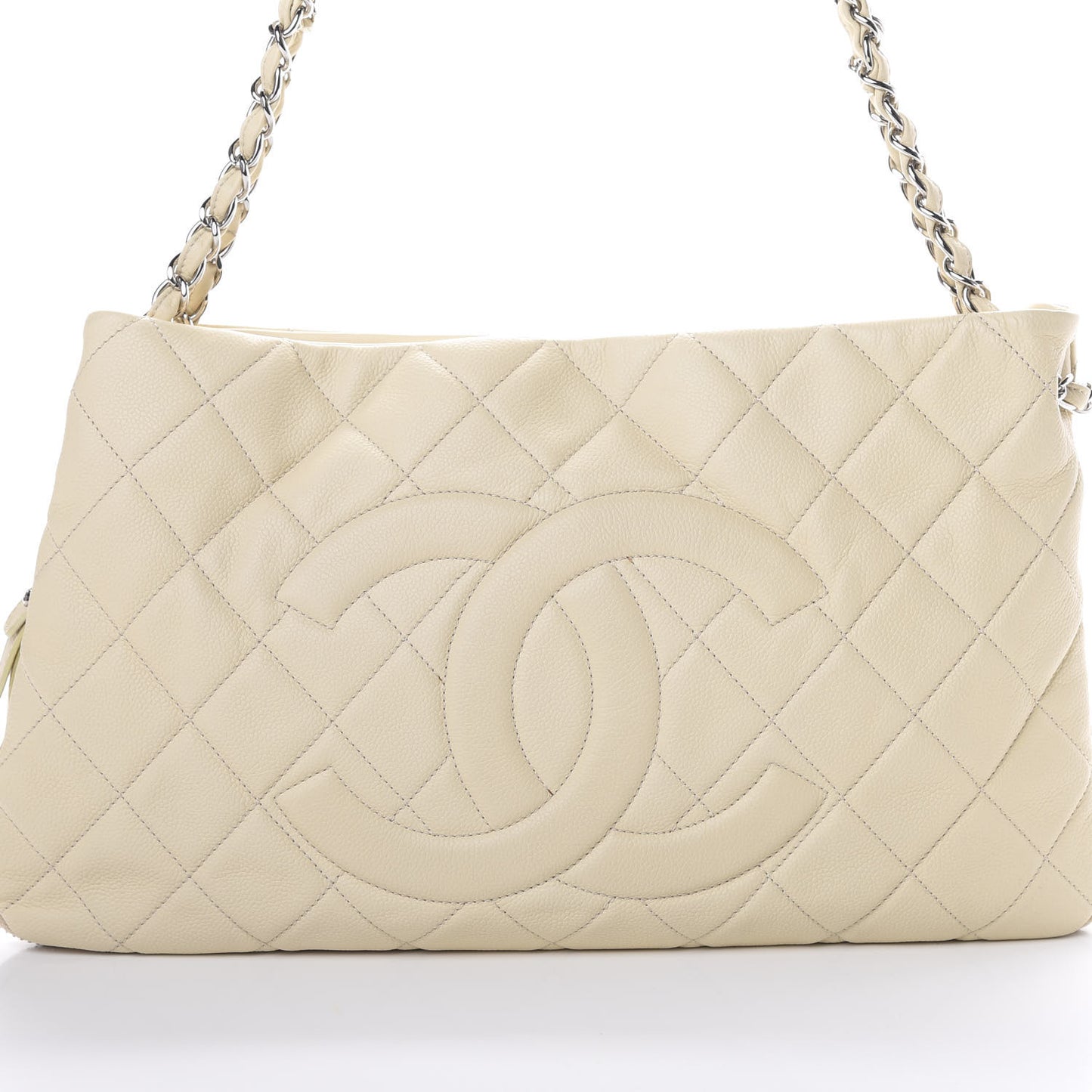 Caviar Quilted Expandable Zip Shoulder Bag White
