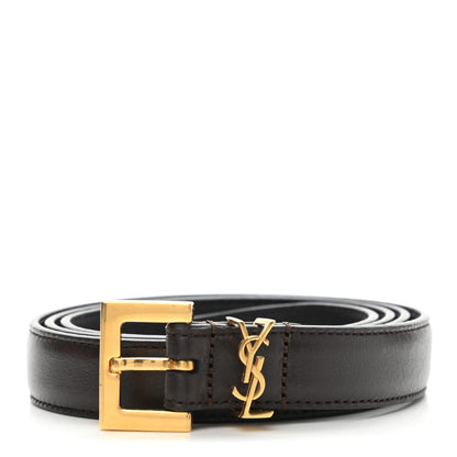 Saint Laurent Smooth Calfskin Monogram Narrow Square Buckle Belt 90 36 Black 1 of 6