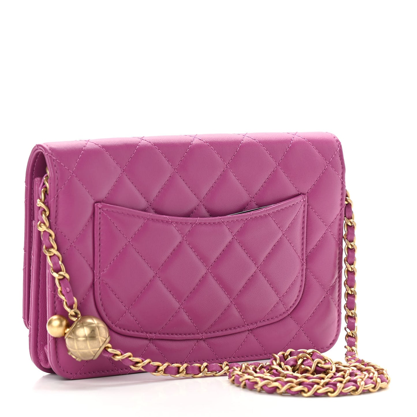 Lambskin Quilted Pearl Crush Wallet on Chain WOC Pink