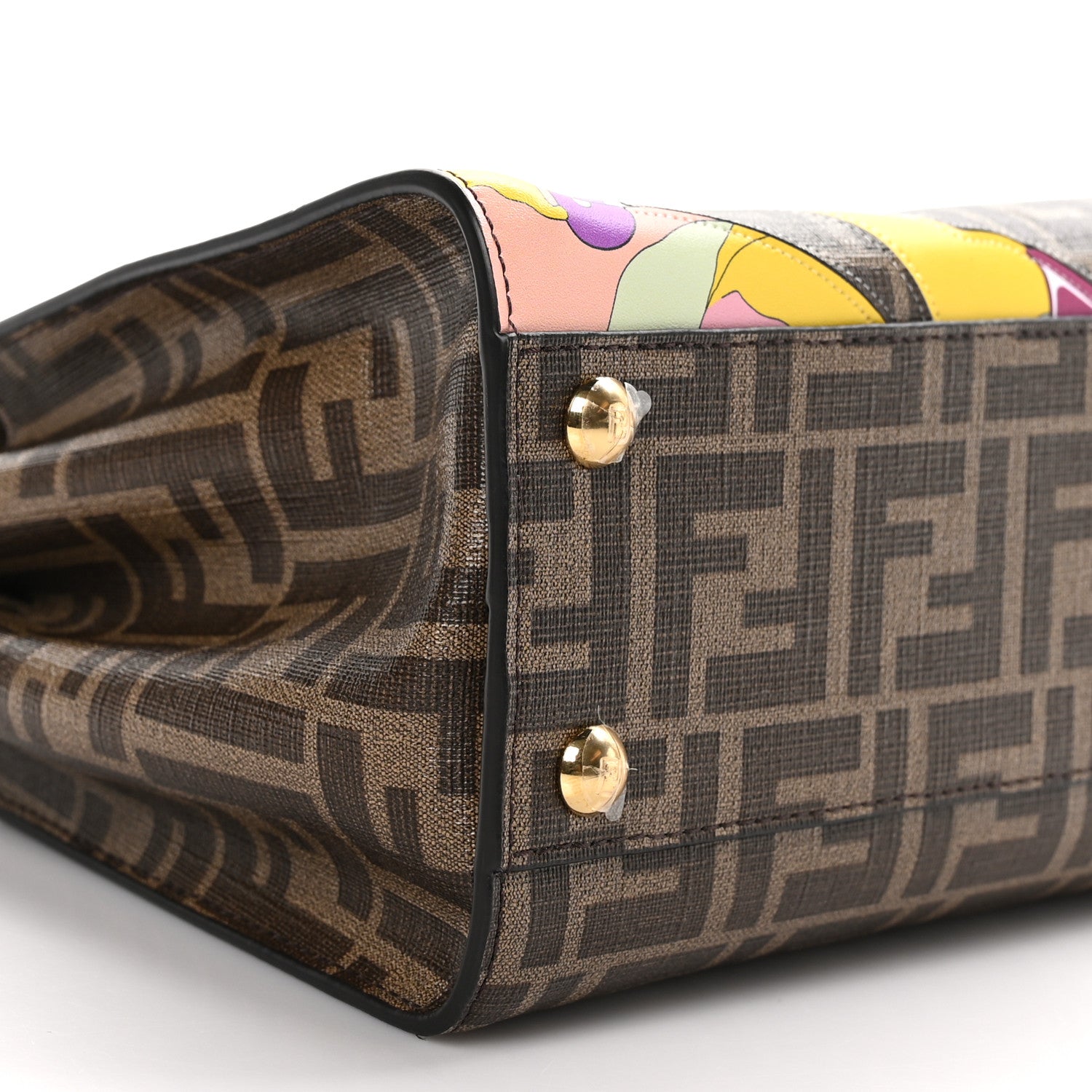 Fendi Glazed Fabric Vitello FF 1974 Hairdo Girls Inlay Mini Peekaboo Iconic Satchel Mogano Panna Multicolor 9 of 10