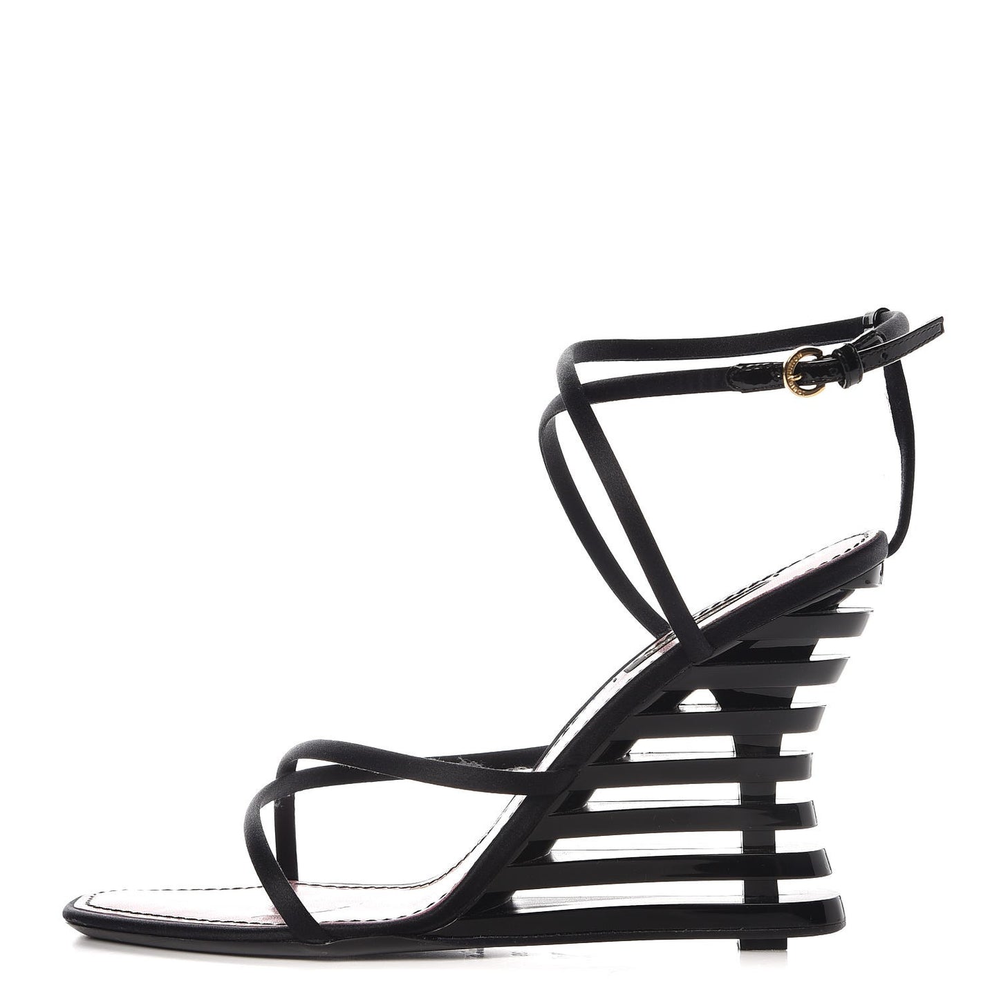Resin Satin Wedge Sandals 39 Black